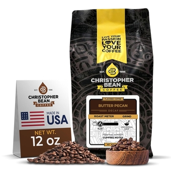 Christopher Bean Coffee - Butter Pecan Flavored Coffee, (Decaf Ground) 100% Arabica, No Sugar, No Fats, Made with Non-GMO Flavorings, 12-Ounce Bag of Decaf Ground coffee
