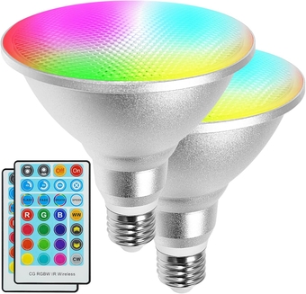 LED Par38 Flood Light Bulb Waterproof Outdoor, Color Changing Light, 30W=100W, Timing, 1800LM, Warm+Cool White, RGBW Spotlight Lamp with Remote for Patio Porch Garden Christmas Decoration