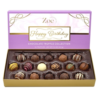 Happy Birthday Chocolate Truffles Gift Box | 16 Count | Dark, Milk & White Chocolate Candy Variety Pack | Chocolate Gift Basket | Birthday Gifts for Women & Men