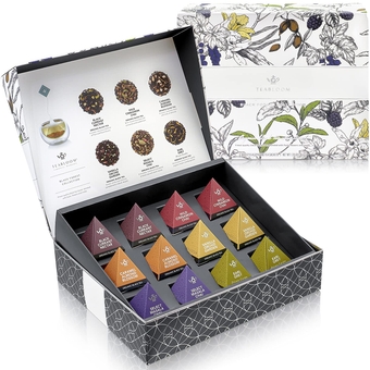 Organic Black Forest Pyramid Tea Presentation Box, 12 Assorted Black Tea Blends, USDA Certified Organic Whole-Leaf Pyramid Tea Sachets