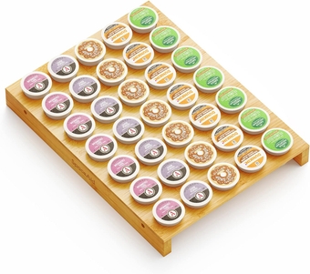 Bamboo K Cup Drawer Organizer Insert, Kitchen K Cups Coffee Pod Holder Tray Organizers for Kcup Coffee Station Drawer Storage Organization (35 Slots)