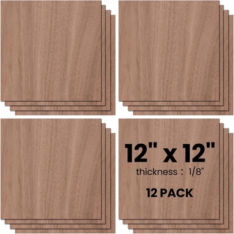 12 Pcs 12" x 12" Walnut Cherry Wood Plywood 1/8" Plywood Sheets Walnut Plywood Wood Crafts Unfinished Thin Wood 3 mm Plywood for Laser Cutting DIY Engraving Fretwork CNC Cutting (Walnut)