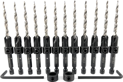 Countersink Drill Bit Set 12 Pc #8 (11/64") Wood Countersink Drill Bit, Tapered Countersink Bit Secured with Pin, 2 Depth Stop Collar, Allen Key, Countersink Drill Bits in Storage Box