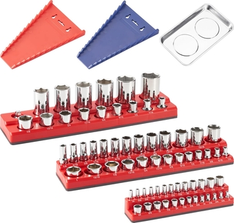 Magnetic Socket Organizers, Wrench Holders and Parts Tray Set (6PCs) | SAE Socket Holders and Wrench Rack Trays for Tool Box | Heavy Duty Tools Organizers for Toolbox and Drawer