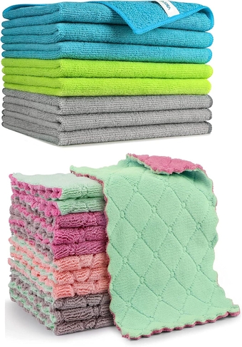 Kitchen Dish Cloth - 12 Pack, Super Absorbent Coral Fleece Dish Cloths, No Odor Reusable Dish Cloth, Premium Microfiber Cleaning Cloths, Nonstick Oil Washable Fast Drying 6.3" x10.4"
