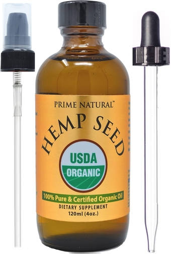 Organic Hemp Seed Oil 4oz - USDA Certified - Sativa Oil - Pure, Cold Pressed, Virgin, Unrefined, Vegan, Food Grade - High Omega 3 6 9 Fatty Acids - Good for Face, Body, Skin & Hair Care