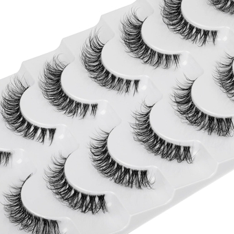 Demi-wispies Faux Mink Eyelashes with Clear Band Russian Strip Lashes Fluffy Natural Look Wispy Light 13MM Short False Eyelashes Invisible Small 3D Fake Lashs Pack 7 Pairs