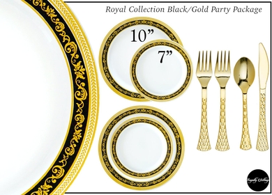 Cutlery Set, 120 Person, Black/Gold