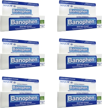 Major Banophen Extra Strength Itch Relief Cream for Insect Bites and Skin Irritations Diphenhydramine HCl 2% / Zinc Acetate 0.1% - 1 Oz (6 Pack)