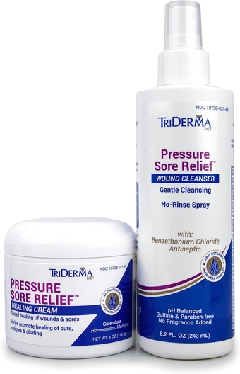 MD Pressure Sore Relief Healing Cream and Wound Cleanser Bundle, (1) 4 oz jar, (1) 8.2 oz Spray Bottle