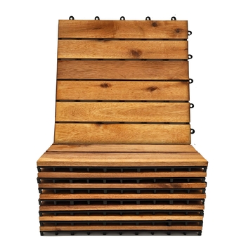 Interlocking Deck Tiles 8 Pack - Snap Together Wood Flooring | 12 x Acacia Hardwood Outdoor for Patio Click Floor Decking Tile Outdoors Balcony Flooring, Wooden Parquet