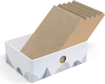 Cat Scratcher Box with Cat Scratching Pad, Cardboard Lounger Heavy-Duty Double-Sided Cardboard Cat Scratcher, Cat Bed for Indoor Cats Interactive Hole Design, White Medium-5 Pack