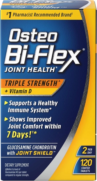Triple Strength with Vitamin D Glucosamine Chondroitin Joint Health Supplement, Coated Tablets, Red, 120 Count