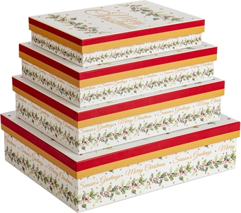 4 Kraft Christmas Gift Boxes with Lids Merry Christmas Sign Gift Wrap Boxes 4 Sizes Xmas Gift Boxes Shirt Box for Wrapping Christmas Holiday Birthday Wedding Present