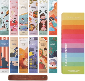 Incense Sticks Gift Set - Pack of 12 Insenses (240 Sticks) with Incense Holder - Pumpkin Spice Orange & Cinnamon Vanilla Lily Apple Tart Inscents-Sticks, Inciensos Gifts - Year to Remember