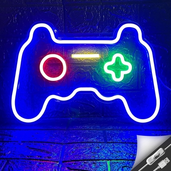 Game Neon Sign Gamepad Shape LED Neon Lights Signs for Wall Decor Gaming Controller LED Neon Signs for Bedroom Game Room Gaming Wall Party Decoration Light Up Signs Gamer Children Teen Boys Blue