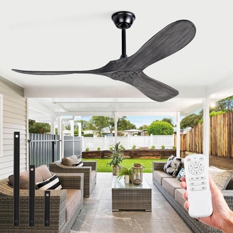 52inch Gray Wood Ceiling Fans without Lights,3 Blades Ceiling Fan No Light Outdoor Ceiling Fan Waterproof for Porch Patios-Brushed Coal