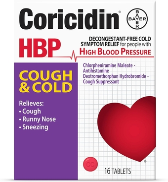 Decongestant-Free Cough and Cold Medicine - Specially Designed Relief for High Blood Pressure, Cough, Runny Nose, Sneezing and Cold Symptoms (16 Count)