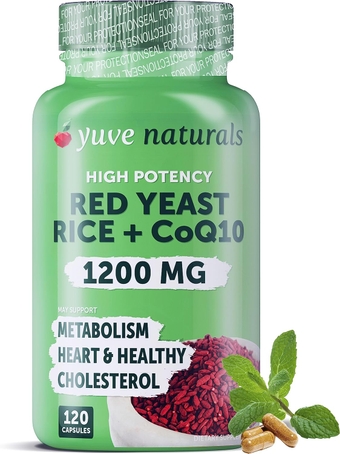 Red Yeast Rice 1200 mg Capsules with CoQ10 – Maintain Healthy Cholesterol Levels, Herbal Heart Health Vegan Red Yeast Rice Supplement - Red Rice Yeast with CoQ10 for Women & Men - 120 Ct