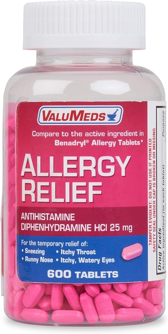Allergy Medicine Antihistamine, Diphenhydramine HCl 25 mg | Children and Adults | Relieve Itchy Eyes, Runny Nose, Sneezing (25 mg, 600)