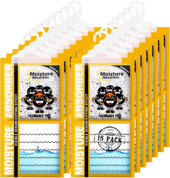 15 Pack Moisture Absorber & Max Odor Eliminator Hanging Bag, Charcoal Smell Remove Damp Musty Smell,Hanging Closet Dehumidifier Bags with 25g of Activated Charcoal (220g/pack)