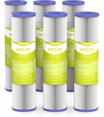 5 Micron Whole House Water Filter Cartridge, Pleated Sediment Filters for Well Water, Universal Replacement for Any 10 inch RO Unit - 10" x 2.5" Cartridges - Pack of 6