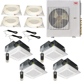 (59)4 Series Mini Split 60k Btu/h 21 SEER Condensing Unit with 3x12k and 1x18k Btu Ceiling Cassette Indoor Units