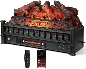 Eternal Flame 26 in. WiFi Infrared Quartz Electric Fireplace Log Heater with Sound Crackling, Realistic Lemonwood Logs, Adjustable Flame Colors, Remote Control, Thermostat, Timer, 1500W Black