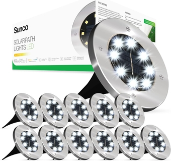 12 Count (Pack of 1) Solar Lights Outdoor Garden LED, Waterproof Landscape Pathway Light Fixture, Dusk to Dawn, Yard Patio Ground Lights, Deck, Cross Spike Stake, 7000K Diamond White