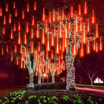 Solar Light Outdoor, Waterproof Christmas String Lights Solar LED Meteor Shower Rain Lights Falling Raindrop Light 8Tubes 288LED Fairy Lights for Xmas Tree Garden Party Decor (Red)