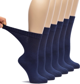 Women's Bamboo Loose Fit Diabetic Crew Socks, Soft, Wide & Stretchy with Seamless Toe & Non-Binding Top, 3 Pairs