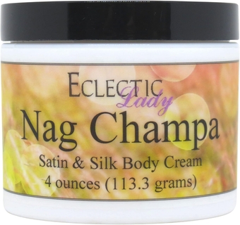 Nag Champa Satin and Silk Cream, Body Cream, Body Lotion, 4 oz - Shea Butter, Aloe, Silk Amino Acids, Vitamin E, Phthalate-Free, Handcrafted in USA - Perfect For Women