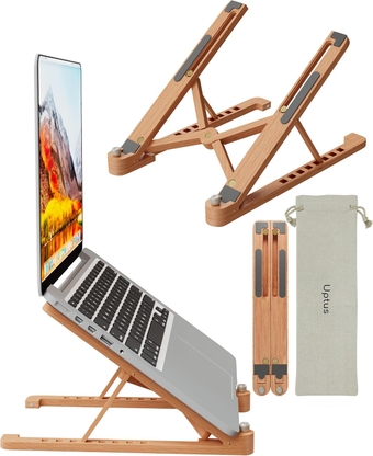 Portable Laptop Stand for Desk - Foldable Laptop Riser, Computer Stand for Laptop, Adjustable Height Wood Laptop Holder, Cooling Laptop Stand for MacBook, iPad, HP, Dell, etc. 10-15.6"