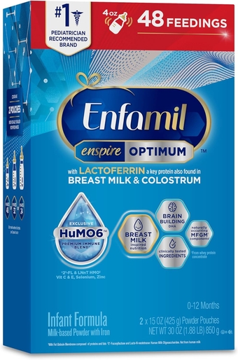 Enspire Optimum Baby Formula, with Immune-Supporting Lactoferrin, Our Closest Formula to Breast Milk, Brain Building DHA, Dual Prebiotics, Infant Formula Powder, Baby Milk, 30 Oz Refill