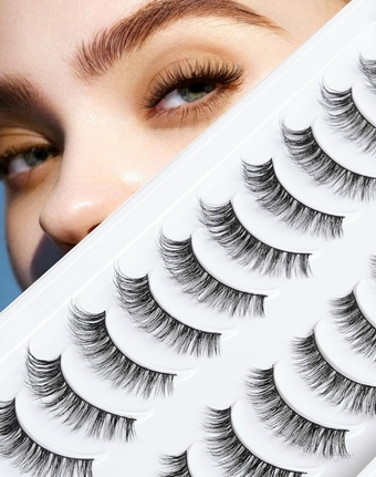 Natural Lashes Wispy Eyelashes Natural Look False Lashes Mink False Eyelashes Volume Lashes Thin Band Eyelashes 10 Pairs D-M02