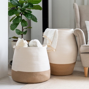 Boho Woven Toy Basket And Tall Laundry Hamper (Set of 2)