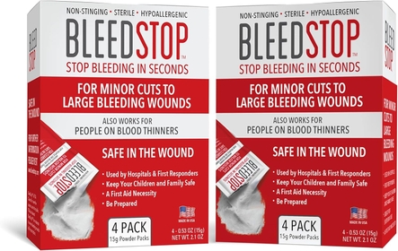 ™ First Aid Powder for Blood Clotting, Trauma Kit, Blood Thinner Patients, Camping Safety, and Survival Equipment for Moderate to Severe Bleeding Wounds or Nosebleeds (Double 4 Pack 15g)
