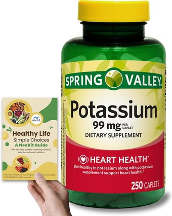 Spring Valley Potassium Gluconate 99mg, Dietary Supplement for Heart Health, Vegan, Gluten-Free, Daily Essential, 250 Tablets - Bundle with 'Healthy Life, Simple Choices: A  Guide (2 Items)