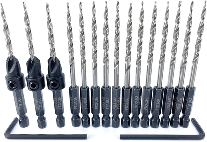 Countersink Drill Bit Set 3 Pc #6 (9/64") Wood Countersink Drill Bit Pack Same Size Set with 12 Replacement Bits #6 (9/64") Tapered Countersink Bit, with 1 Hex Wrench,
