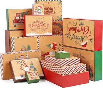 20 Pcs Christmas Gift Boxes with Lids, 20 Designs and 4 Sizes, Decorative Kraft Gift Boxes Shirt Box for Wrapping Xmas Holiday Present