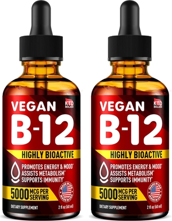 Pack of 2 - B12 Sublingual 5000 mcg Drops - Made in USA - Vegan B12 Vitamins for Energy, Mood & Memory - Highly Bioavailable B12 Sublingual Drops for Women & Men - Methylcobalamin B12