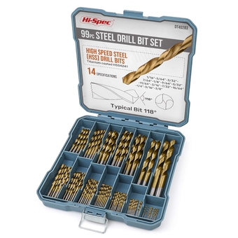 99pc SAE HSS Steel Drill Bit Set for Drill Drivers - 1/16 to 3/8" Size Drill Bits for Metal, Plastics, Wood, Drywall - Complete Drill Bit Kit in Storage Holder Case