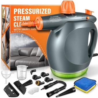 1250W Powerful Handheld Steam Cleaner with Detergent Container and Safety Lock, Multifunctional and Pressurized Hand Held Steamer for Kitchen, Bathroom, Windows and Floors, Steamer for Cleaning