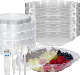 40oz Salad Bowls To-Go with Lids and Cutlery (25 Count) - Clear Plastic Disposable Salad Containers | Lunch, Salads, Fruits, Leak Proof, Airtight, Fresh, Meal Prep, Fork, | Rose Bowl Container (40oz)