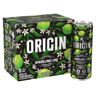 ORIGIN Organic & Non-GMO Lime Flavor Sparkling Water, 12 Fl Oz, Recyclable Aluminum Cans (6 Count)