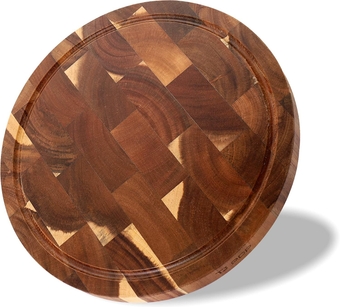 End Grain Butcher Block Round 12 IN, Premium Acacia Wood Cutting Board with Juice Groove,   Medium Chopping Board for Kitchen, 1 IN Thick