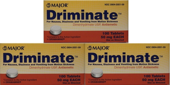 Driminate Generic for Dramamine Motion Sickness 50 mg Anti Nausea 100 ea PACK of 3