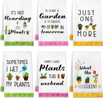 6 Pcs Plants Kitchen Towel Plant Lover Gifts Funny Dish Towels Plants Hand Towel Kitchen Waffle Tea Towels Accessories for Plant Lady Mom Gifts Gardener Housewarming Gift Decor,16 x 24 Inch