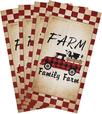 Hand Towels Pack of 4, Farm Family Retro Red Gric Truck with Cattle on Old Newspaper Kitchen Towels, Absorbent Quick Drying Microfiber Cleaning Cloth, Dish Towels for Cleaning, Drying Dishes