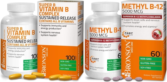 Methyl B12 5000 mcg Vitamin B12 Methylcobalamin Lozenges + Super B Vitamin B Complex Sustained Slow Release
